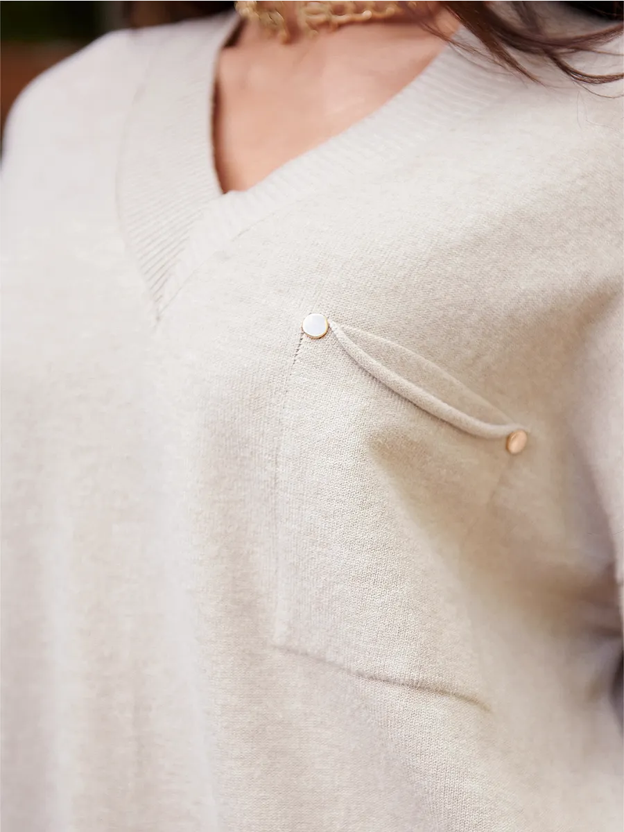 Бежевая кофта теплая трикотажная оверсайз