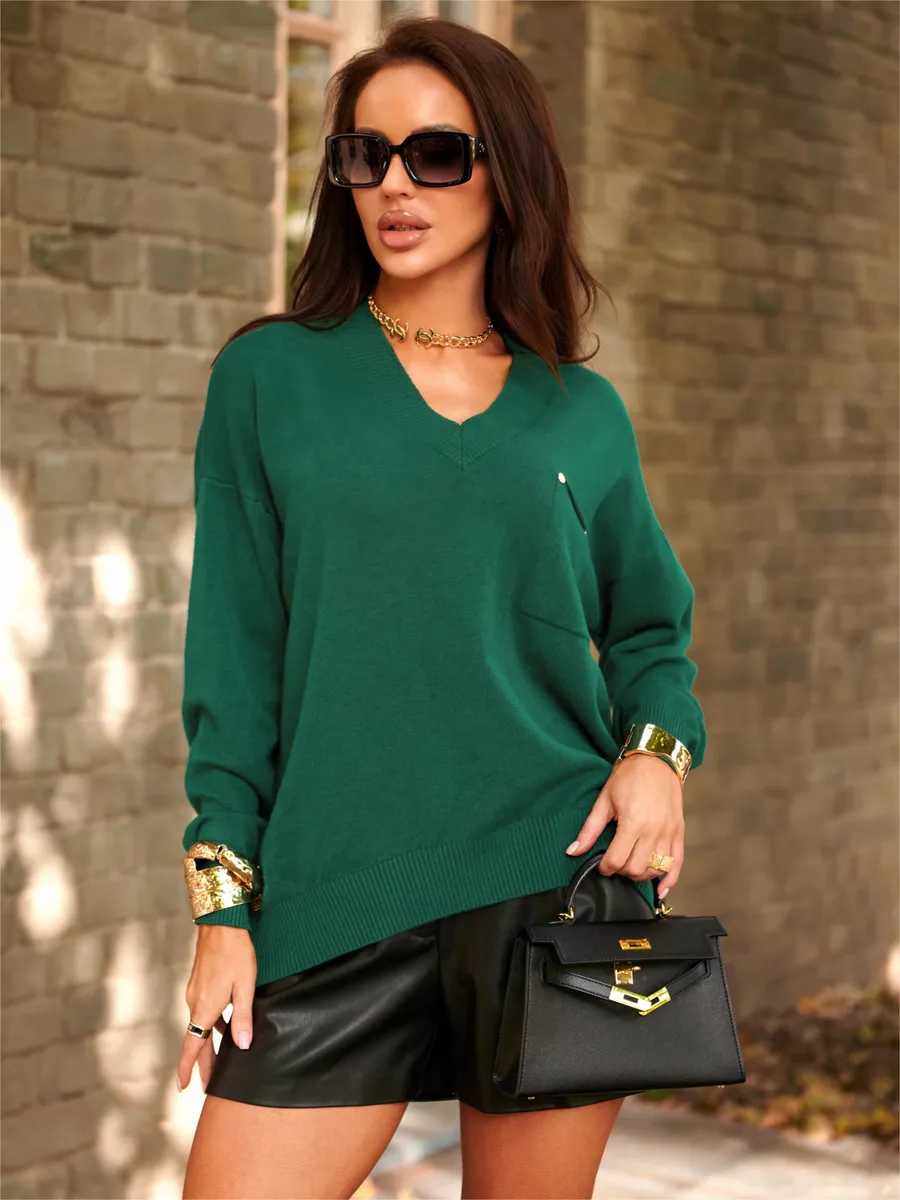 Зеленая кофта теплая трикотажная оверсайз