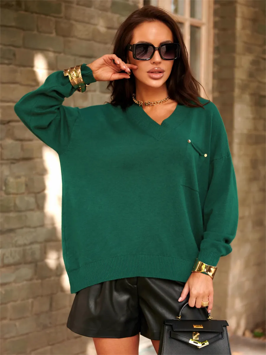 Зеленая кофта теплая трикотажная оверсайз