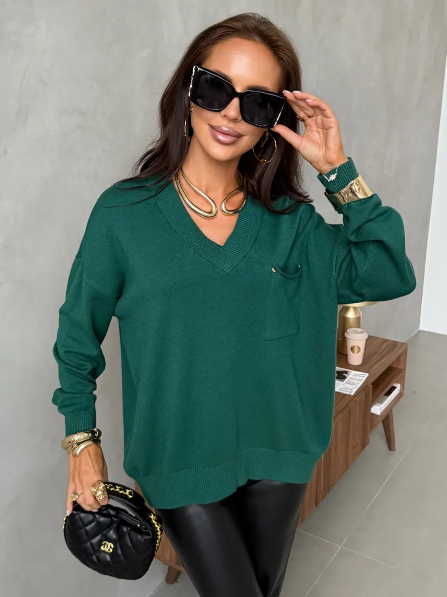 Зеленая кофта теплая трикотажная оверсайз