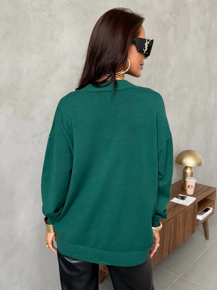 Зеленая кофта теплая трикотажная оверсайз