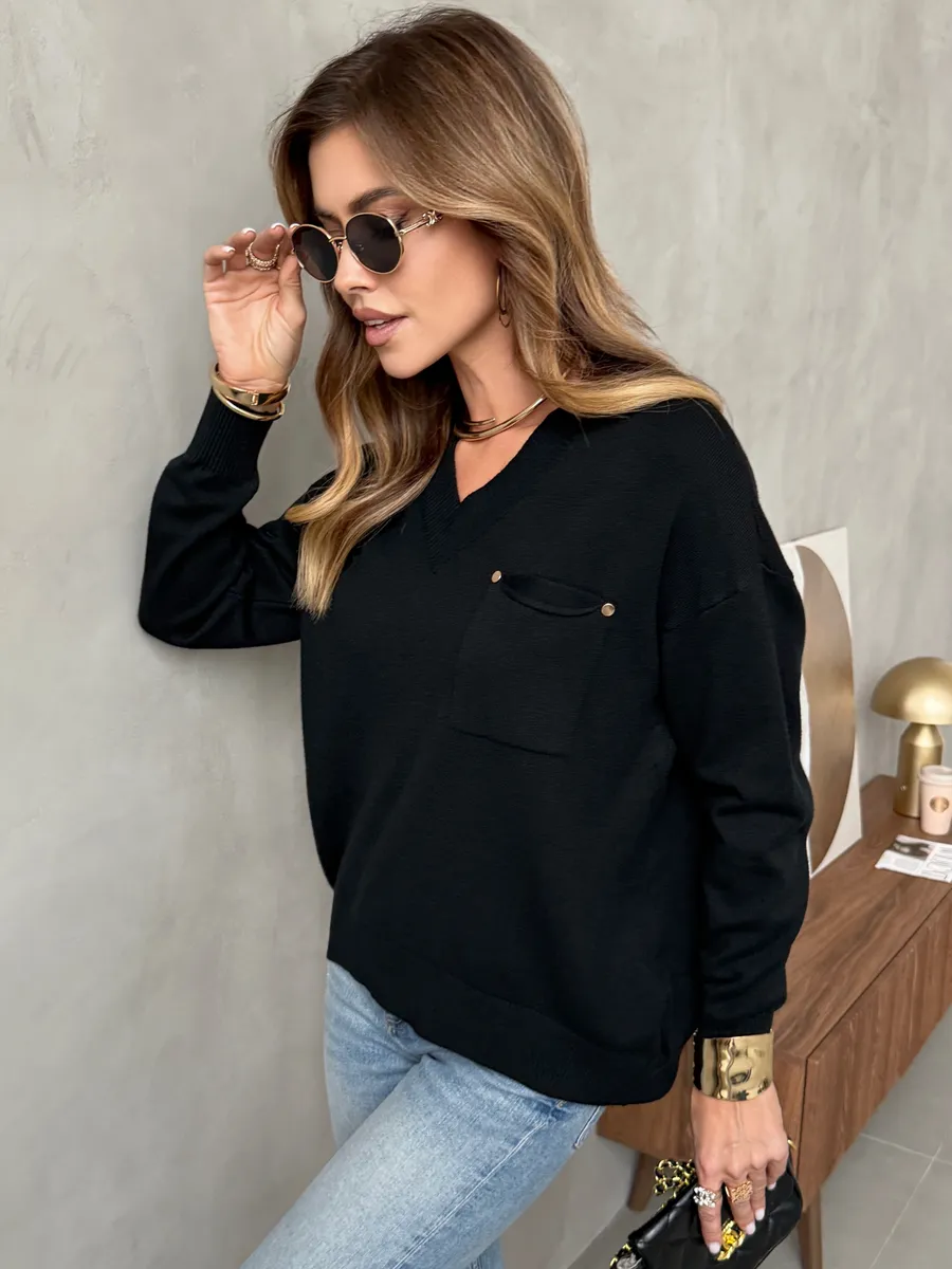 Черная кофта теплая трикотажная оверсайз