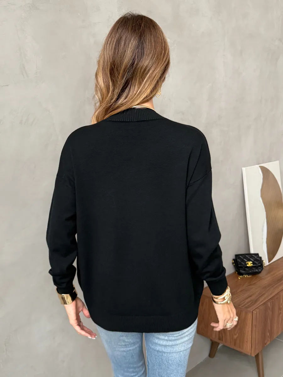 Черная кофта теплая трикотажная оверсайз