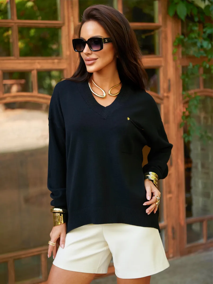 Черная кофта теплая трикотажная оверсайз