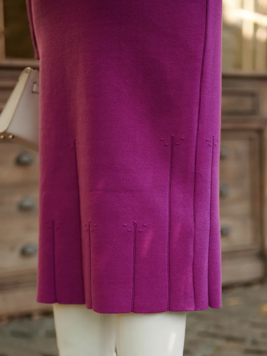 Баклажановый костюм с юбкой теплый трикотажный