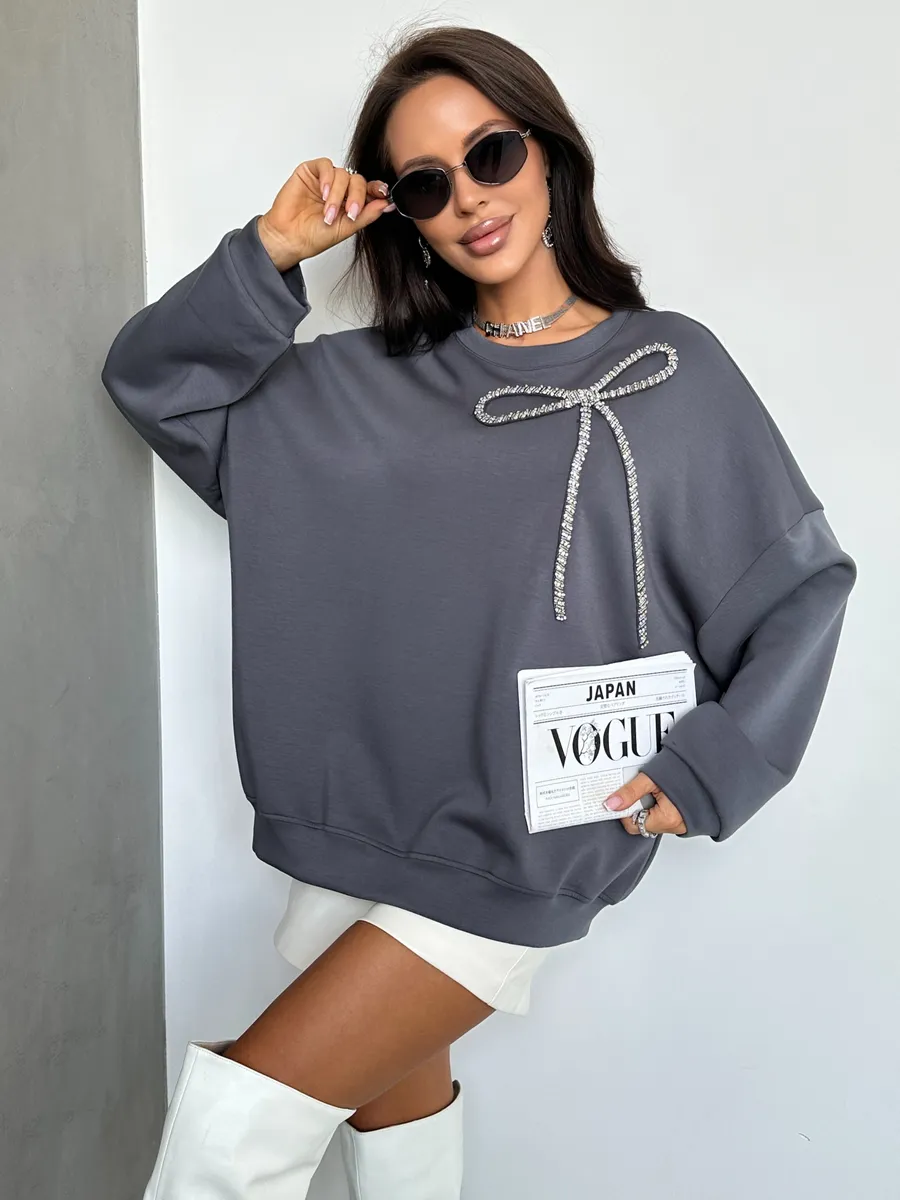 Серая кофта теплая нарядная оверсайз