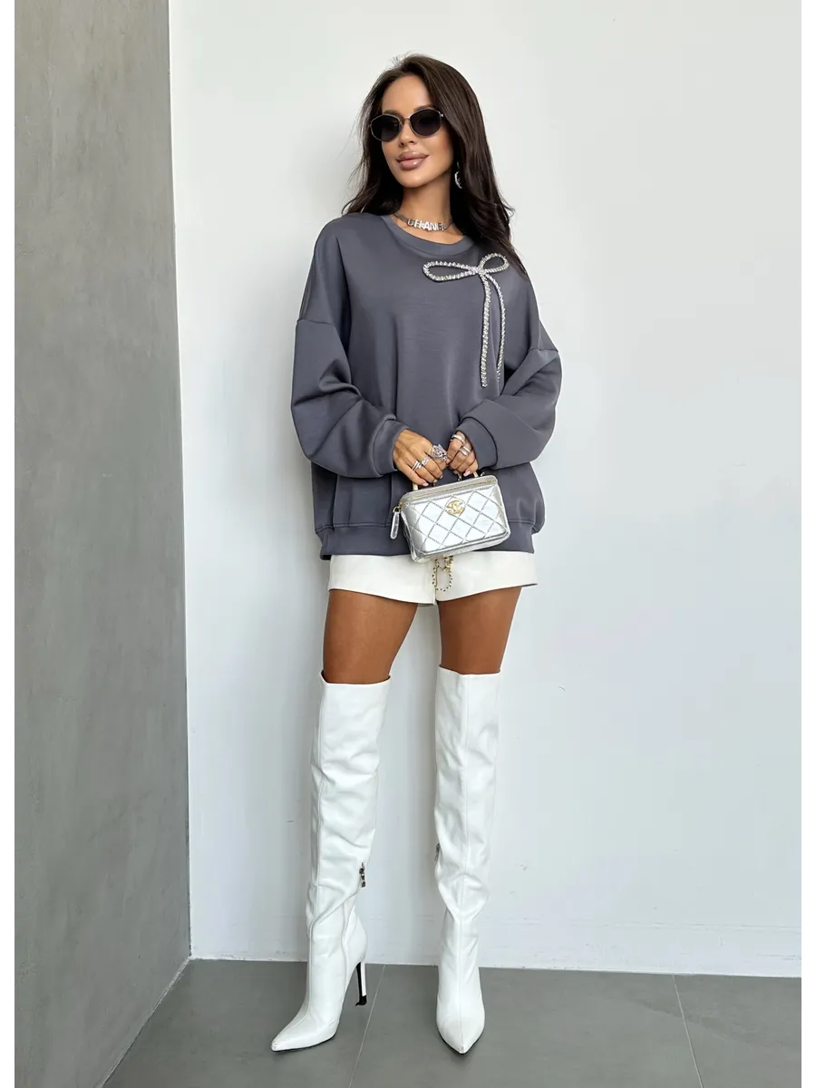 Серая кофта теплая нарядная оверсайз