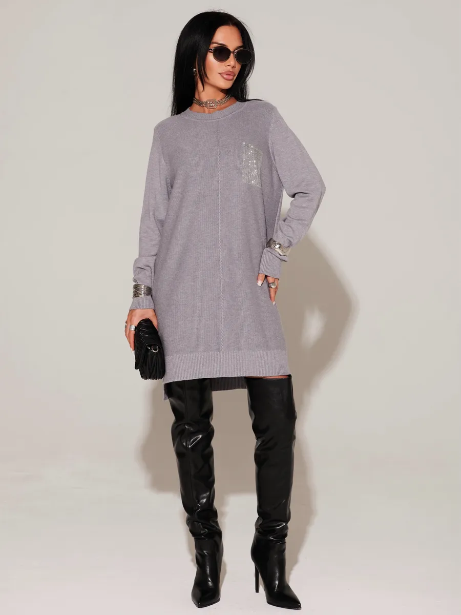 Серая кофта теплая трикотажная