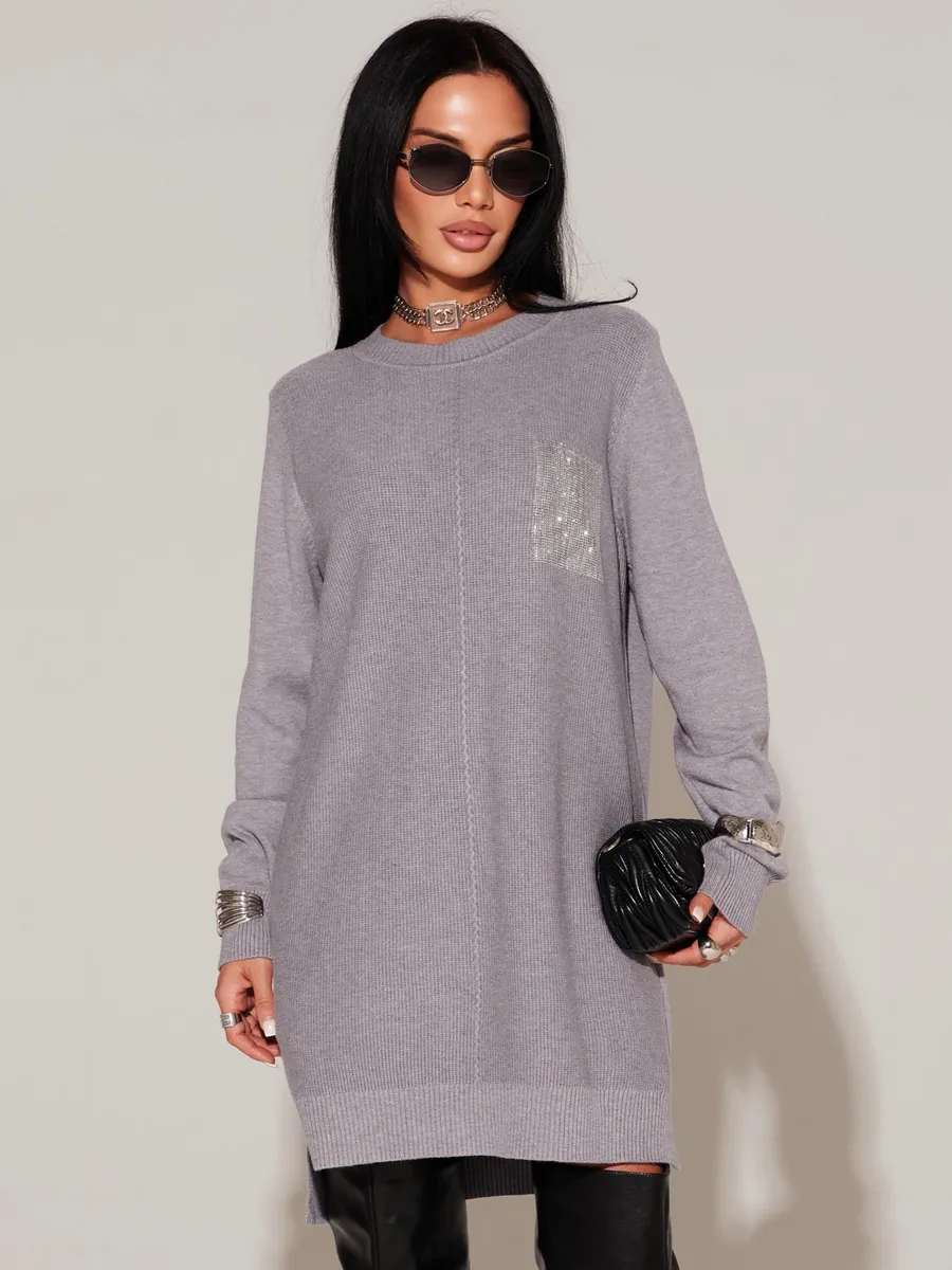 Серая кофта теплая трикотажная