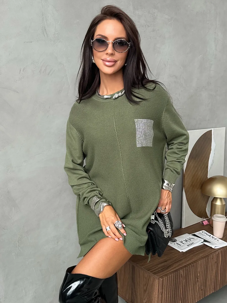 Хаки кофта теплая трикотажная