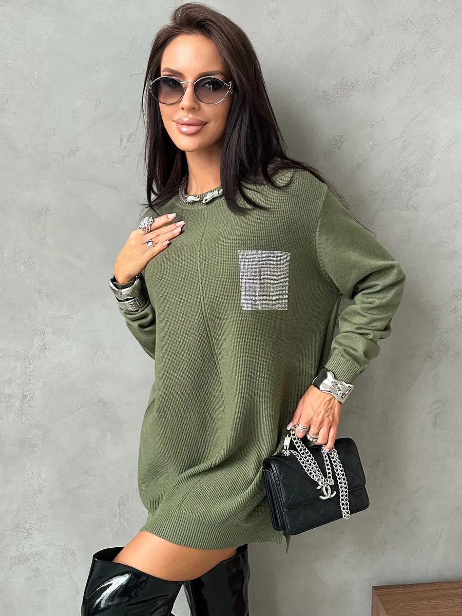 Хаки кофта теплая трикотажная