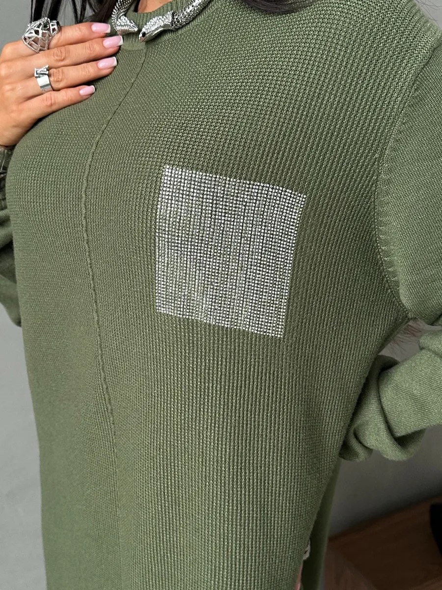 Хаки кофта теплая трикотажная