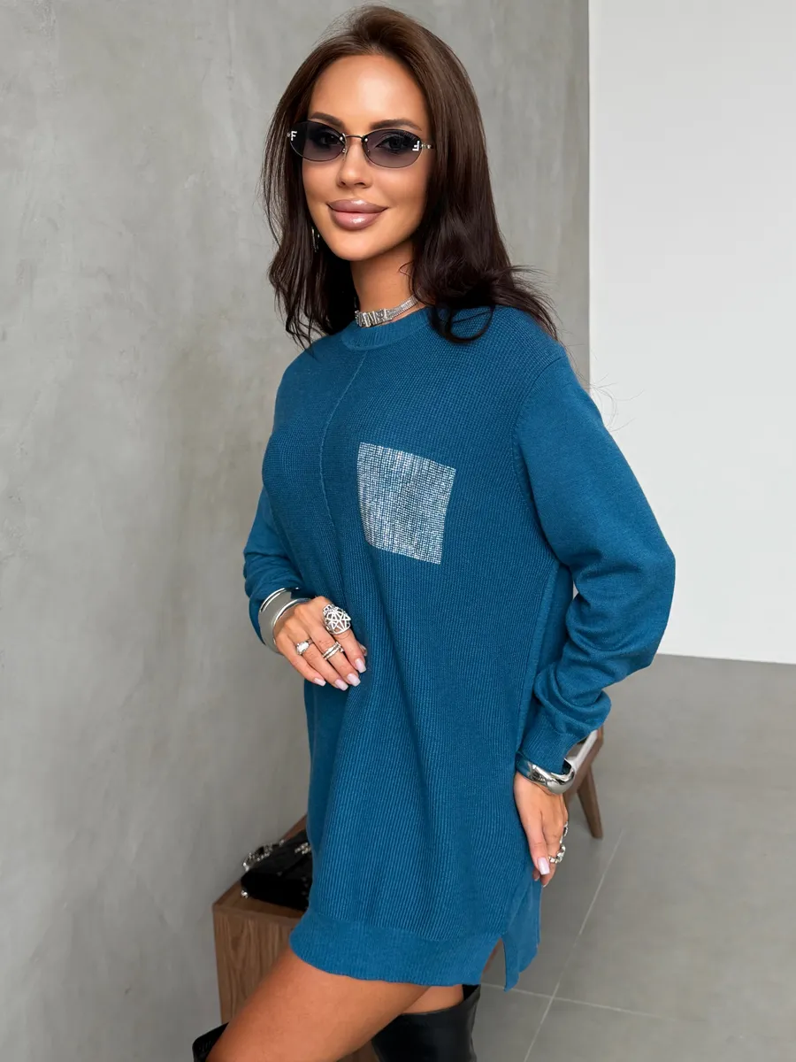 Синяя кофта теплая трикотажная