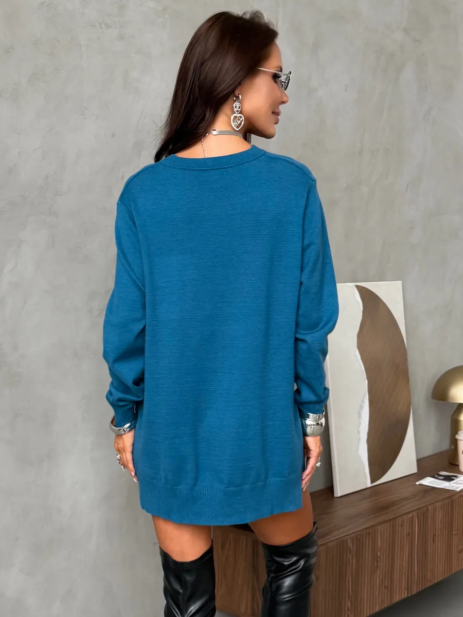 Синяя кофта теплая трикотажная