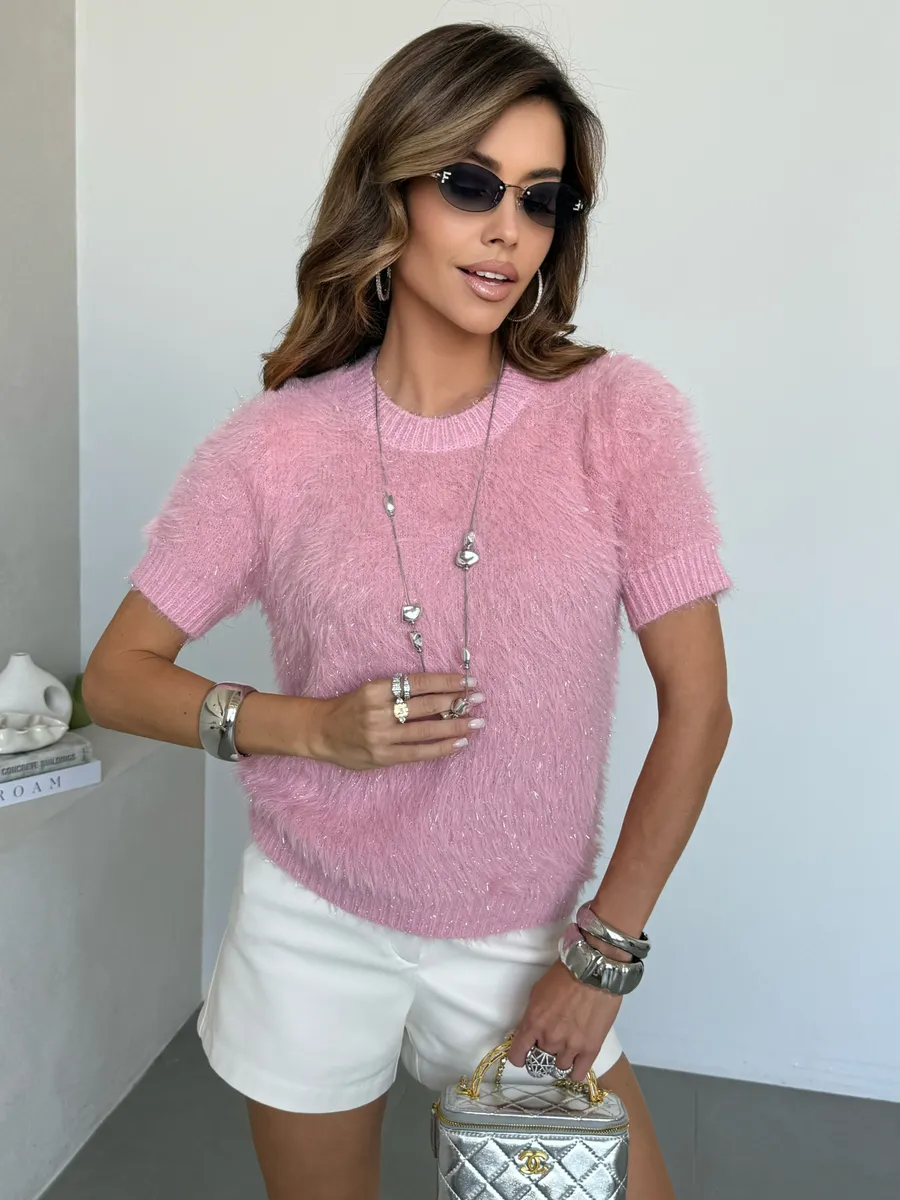 Розовая кофта теплая нарядная пушистая