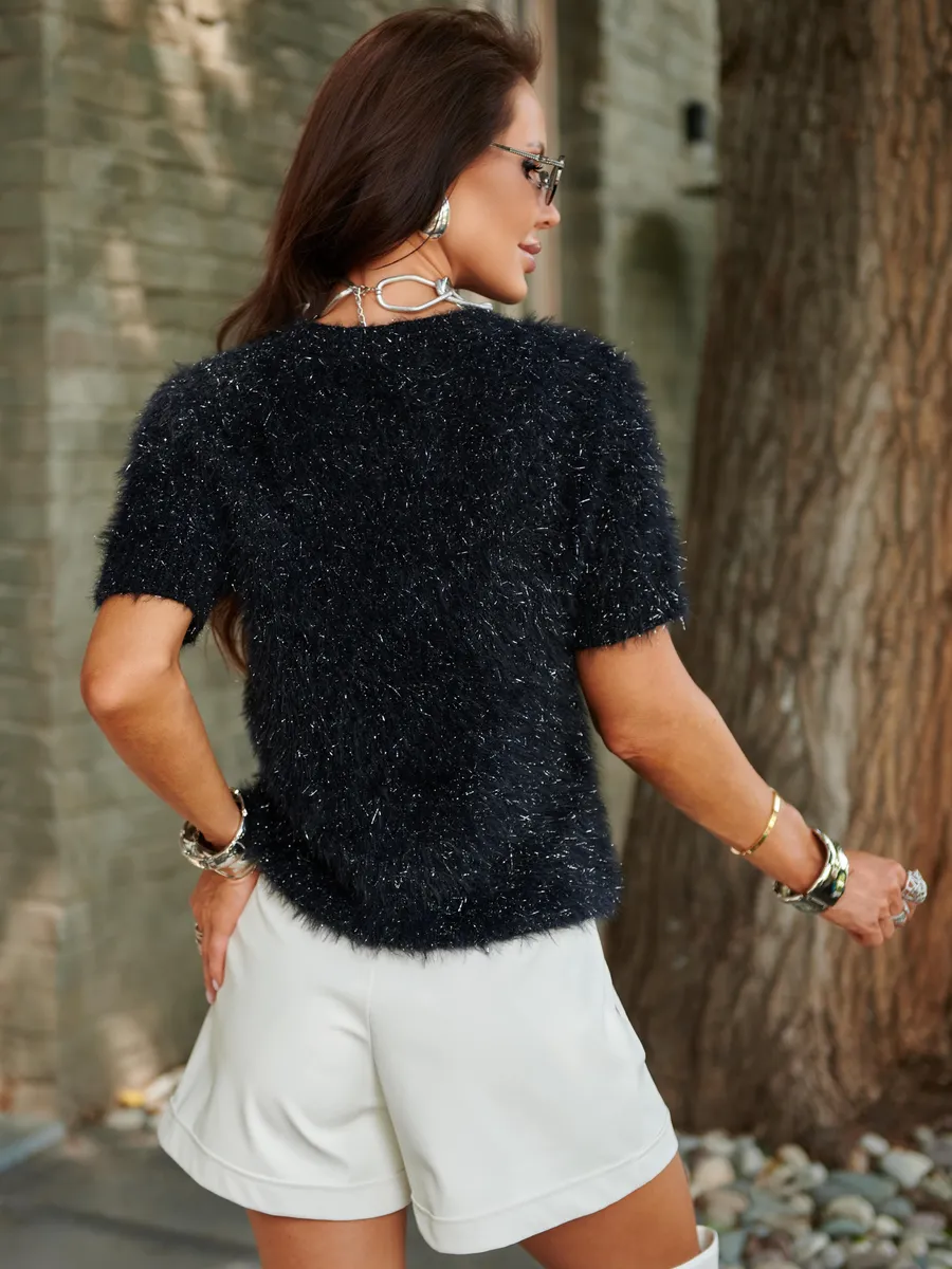 Черная кофта теплая нарядная пушистая