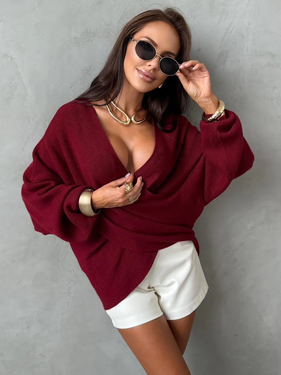 Теплая кофта вязаная на запах оверсайз