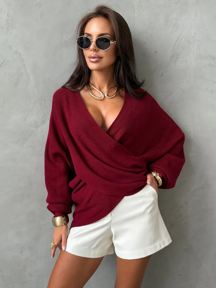 Теплая кофта вязаная на запах оверсайз