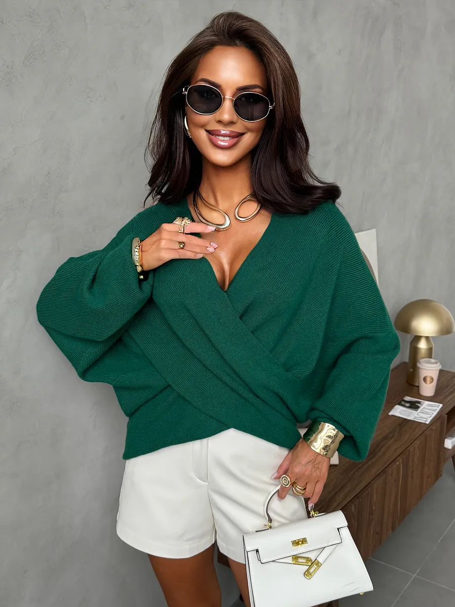 Теплая кофта вязаная на запах оверсайз