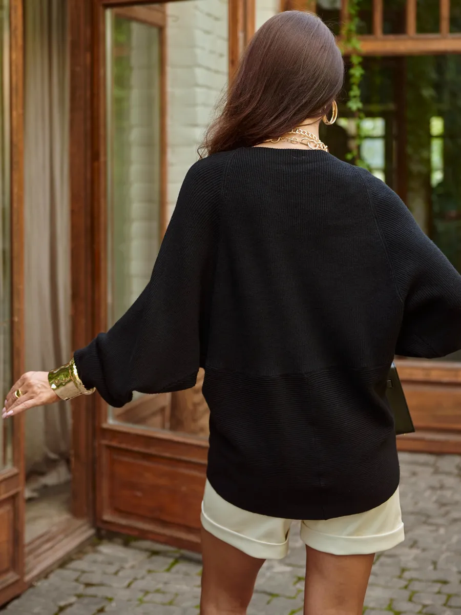 Черная теплая кофта вязаная на запах оверсайз