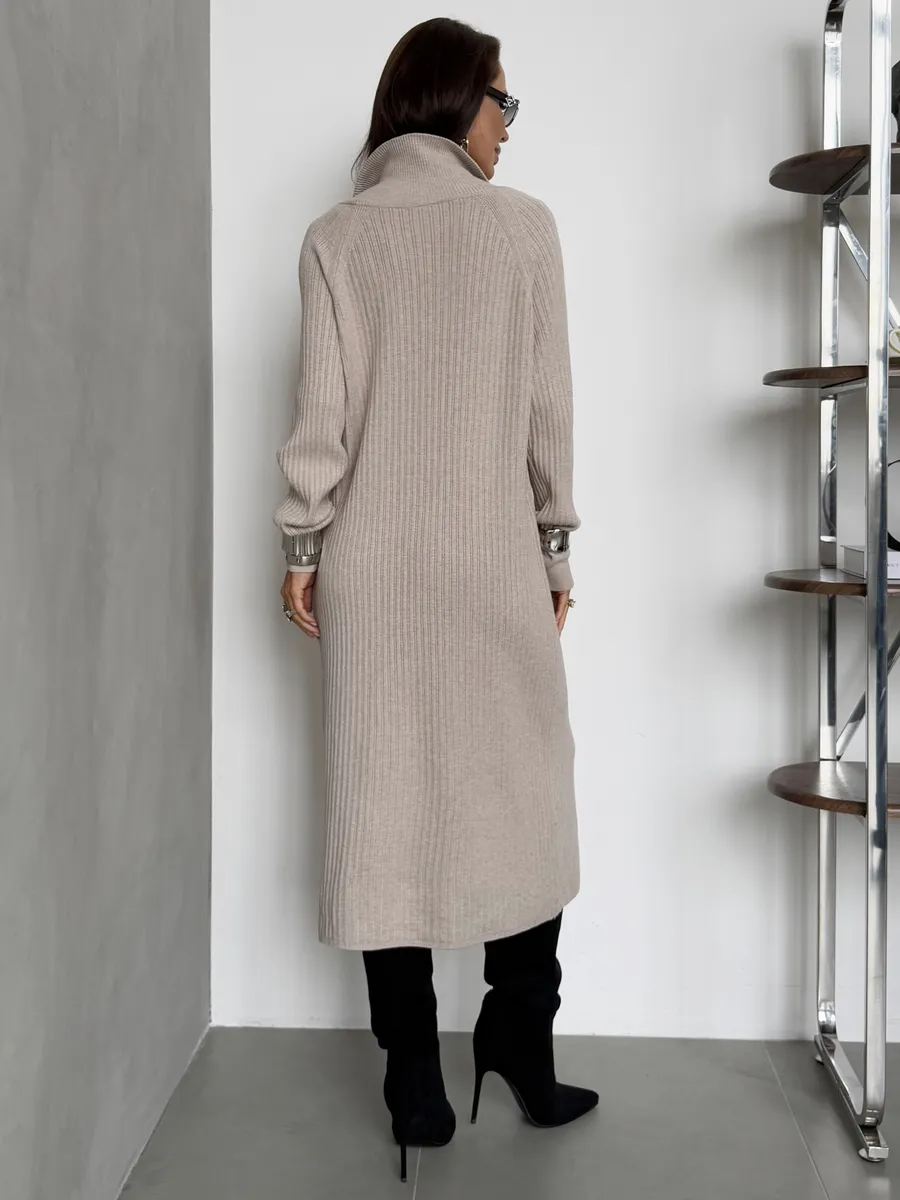 Бежевое платье осеннее теплое лапша