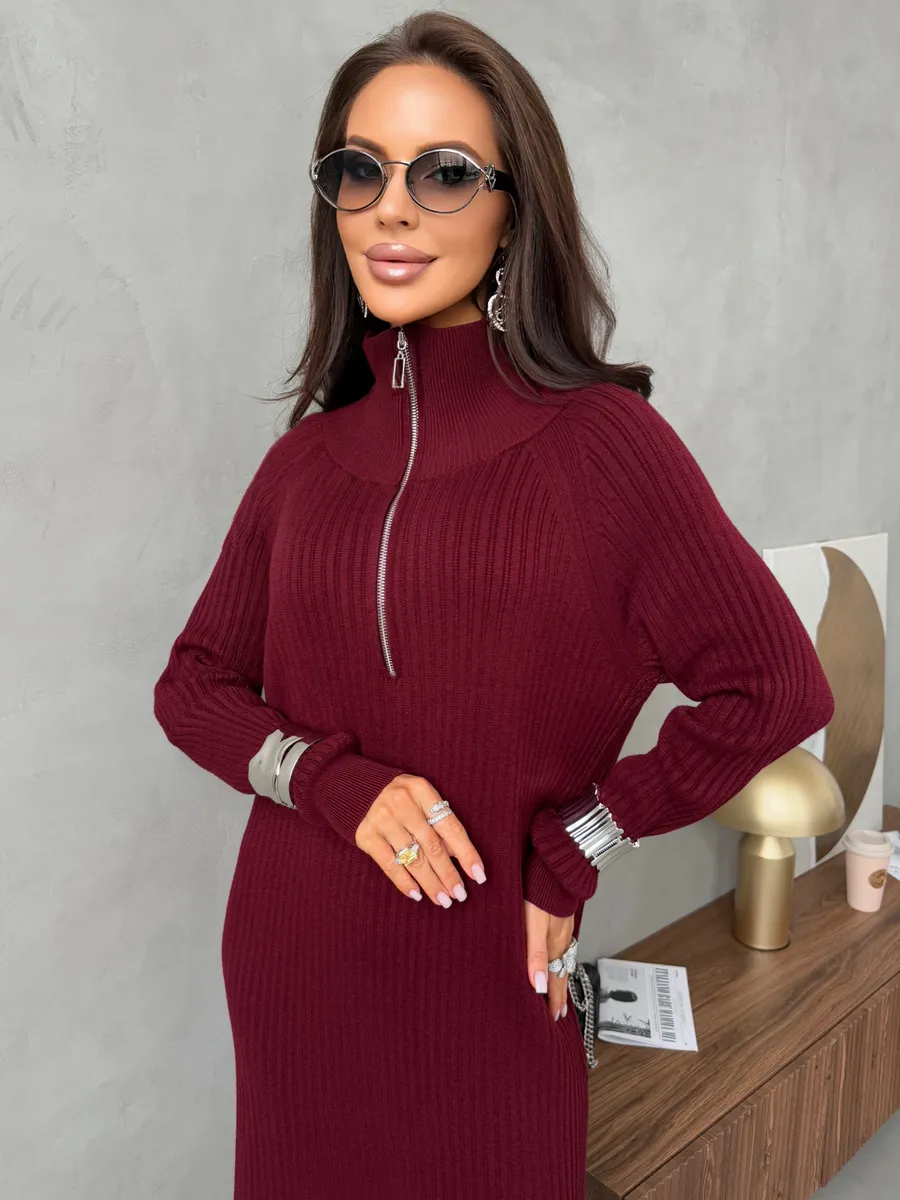 Бордовое платье осеннее теплое лапша