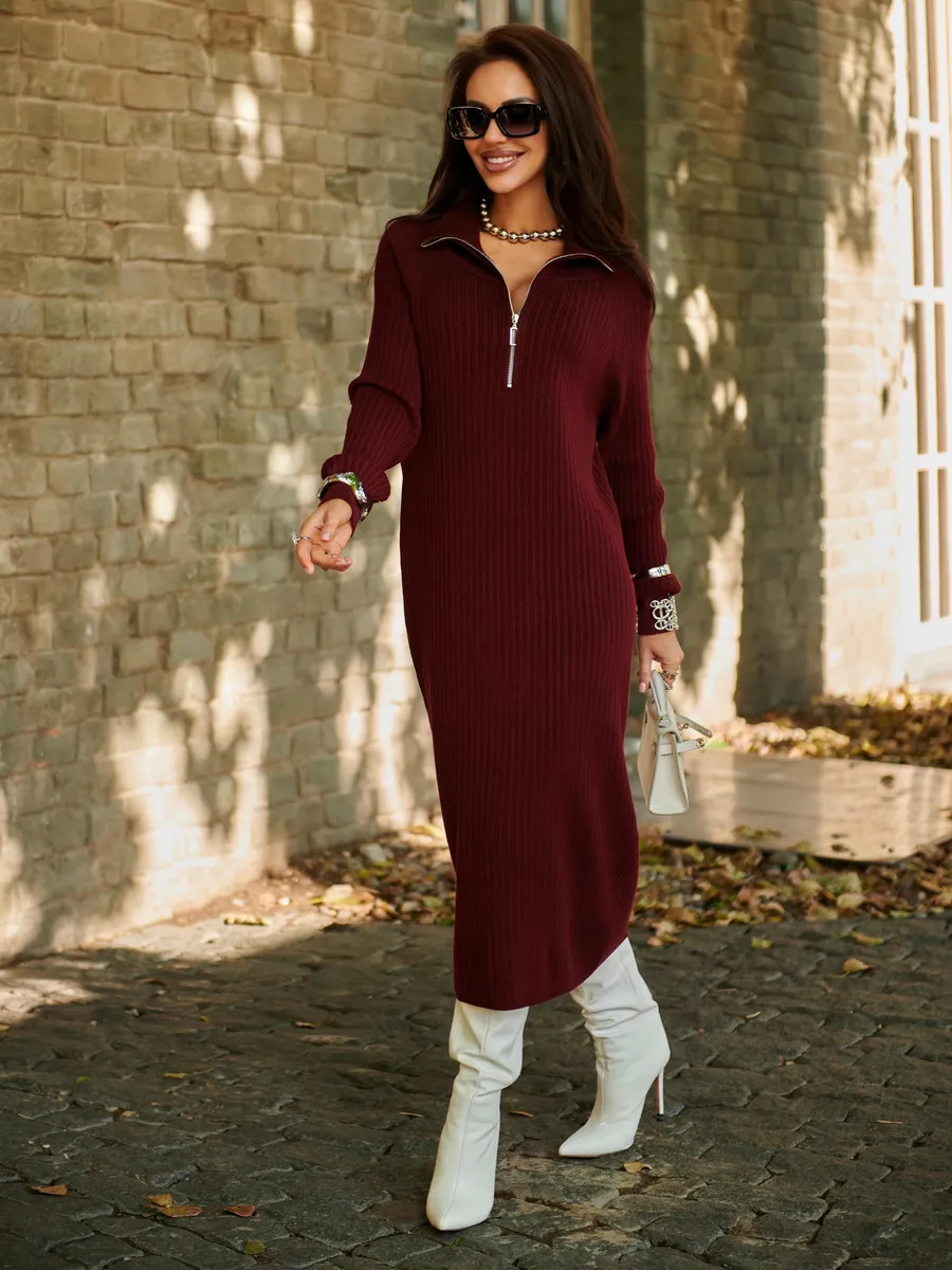 Бордовое платье осеннее теплое лапша