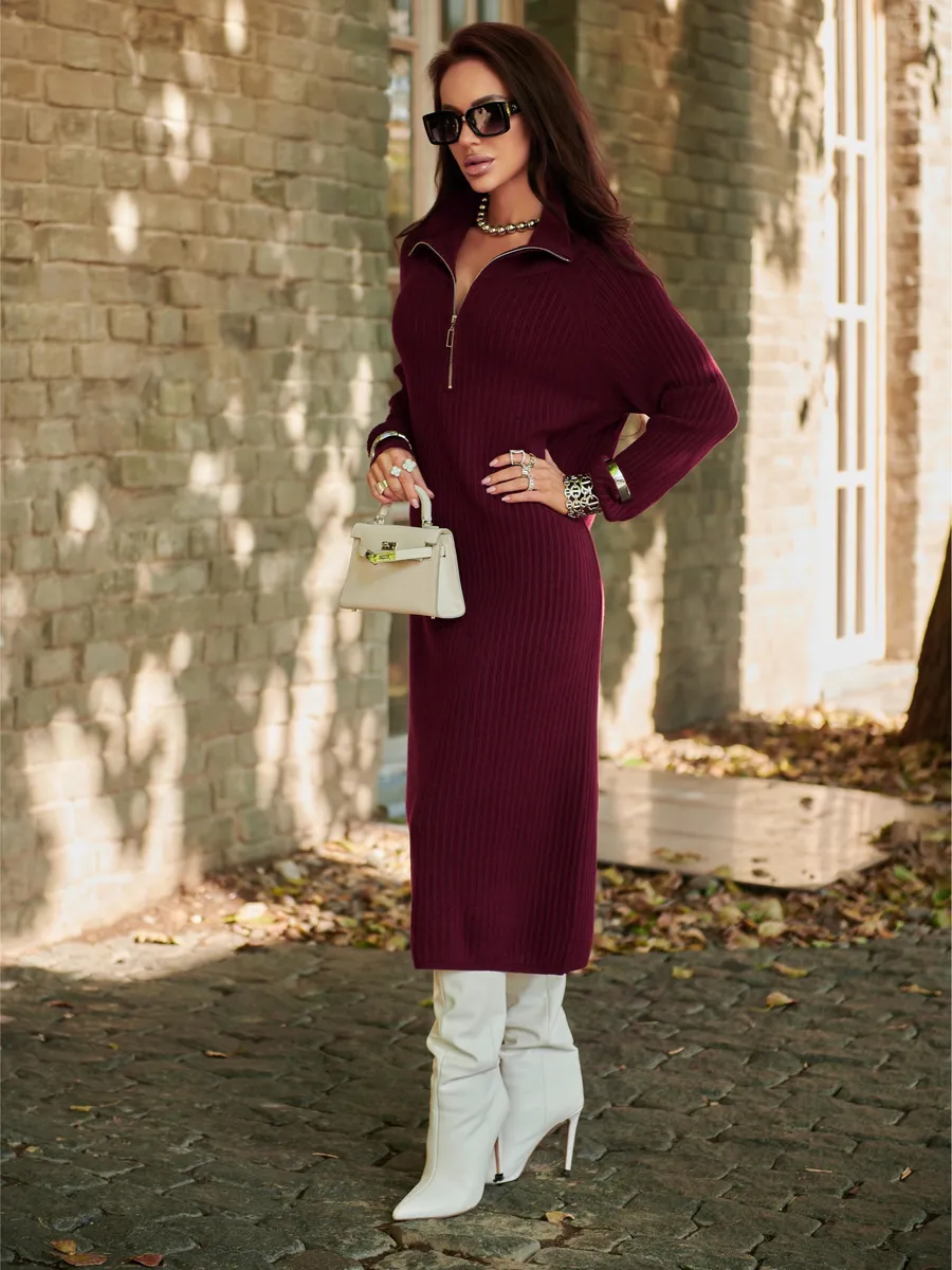 Бордовое платье осеннее теплое лапша