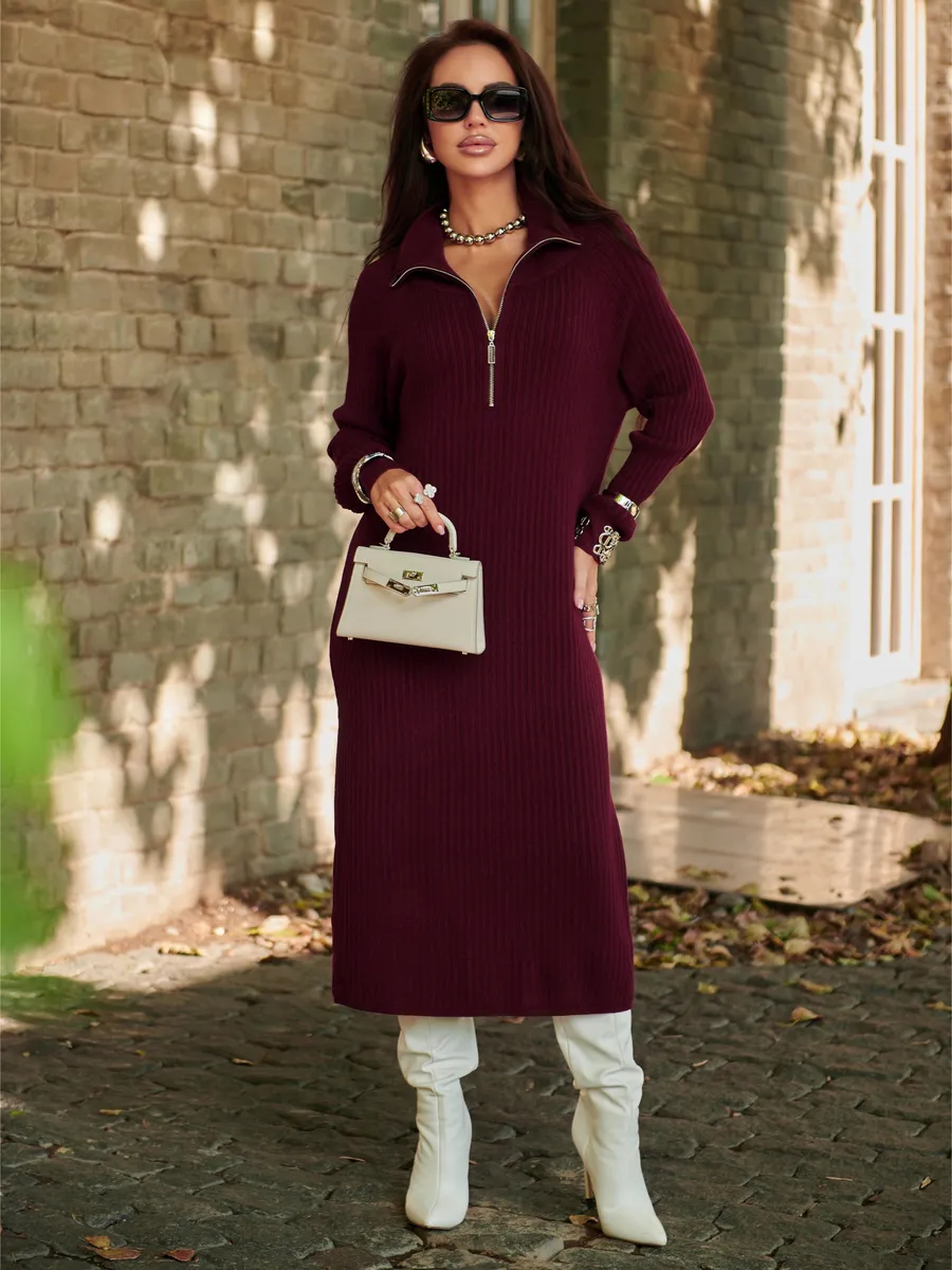 Бордовое платье осеннее теплое лапша