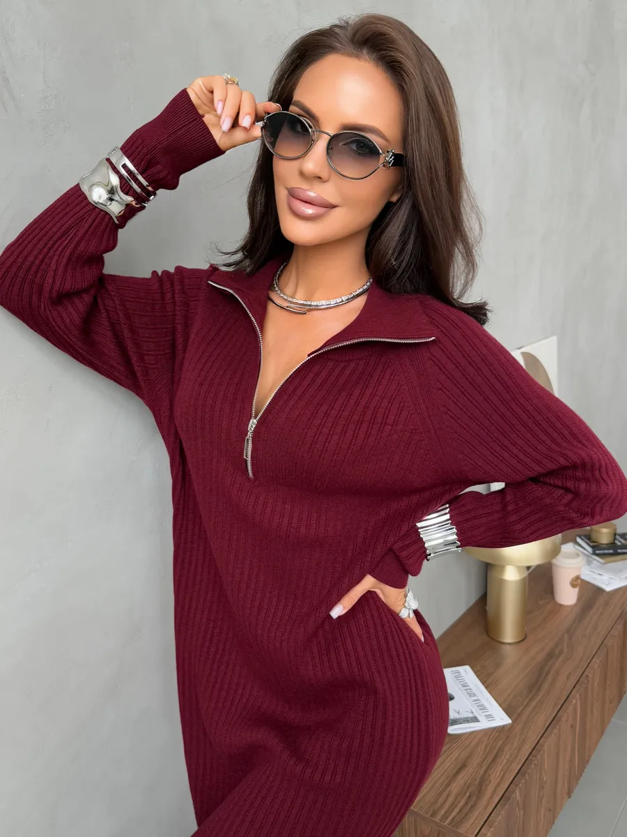 Бордовое платье осеннее теплое лапша