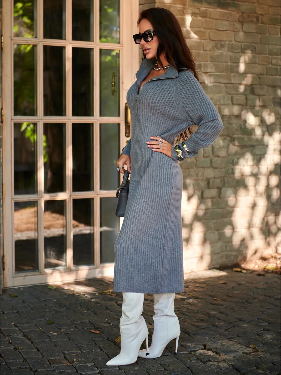 Серое платье осеннее теплое лапша