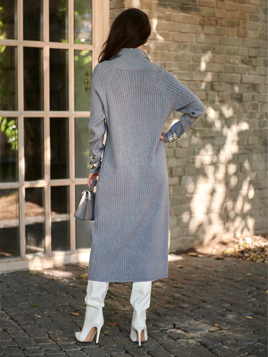 Серое платье осеннее теплое лапша