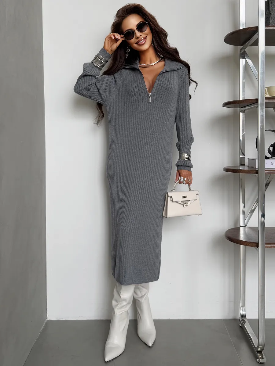 Серое платье осеннее теплое лапша