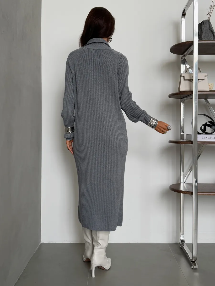 Серое платье осеннее теплое лапша