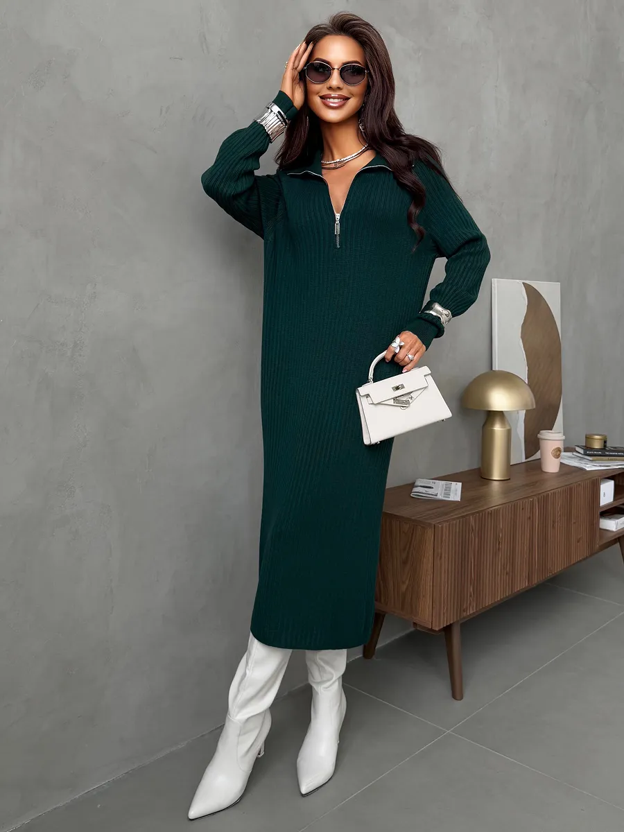 Зеленое платье осеннее теплое лапша