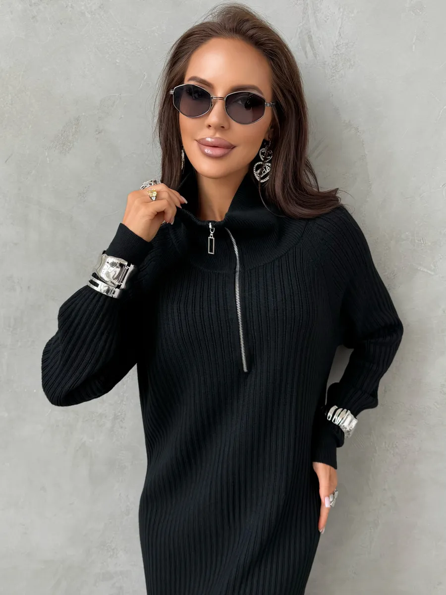 Черное платье осеннее теплое лапша