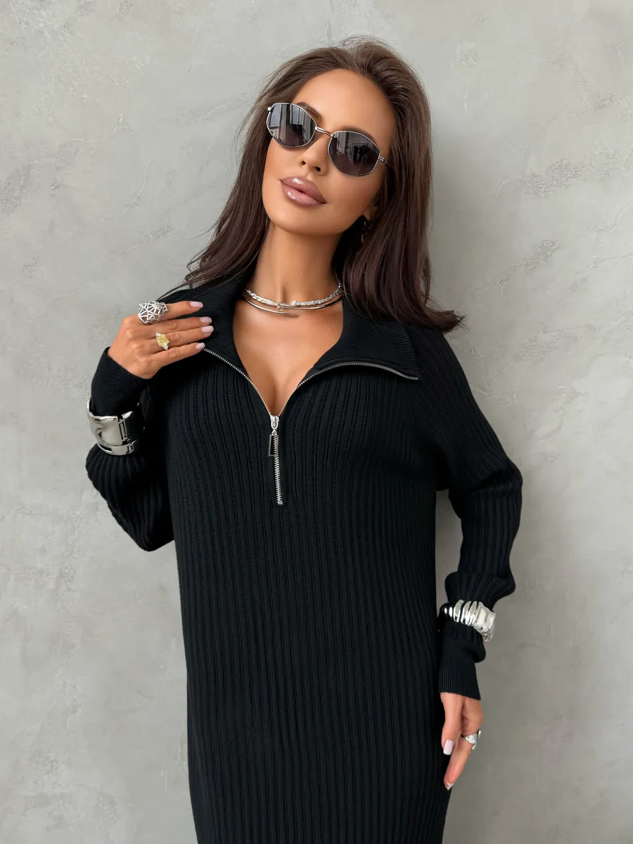 Черное платье осеннее теплое лапша