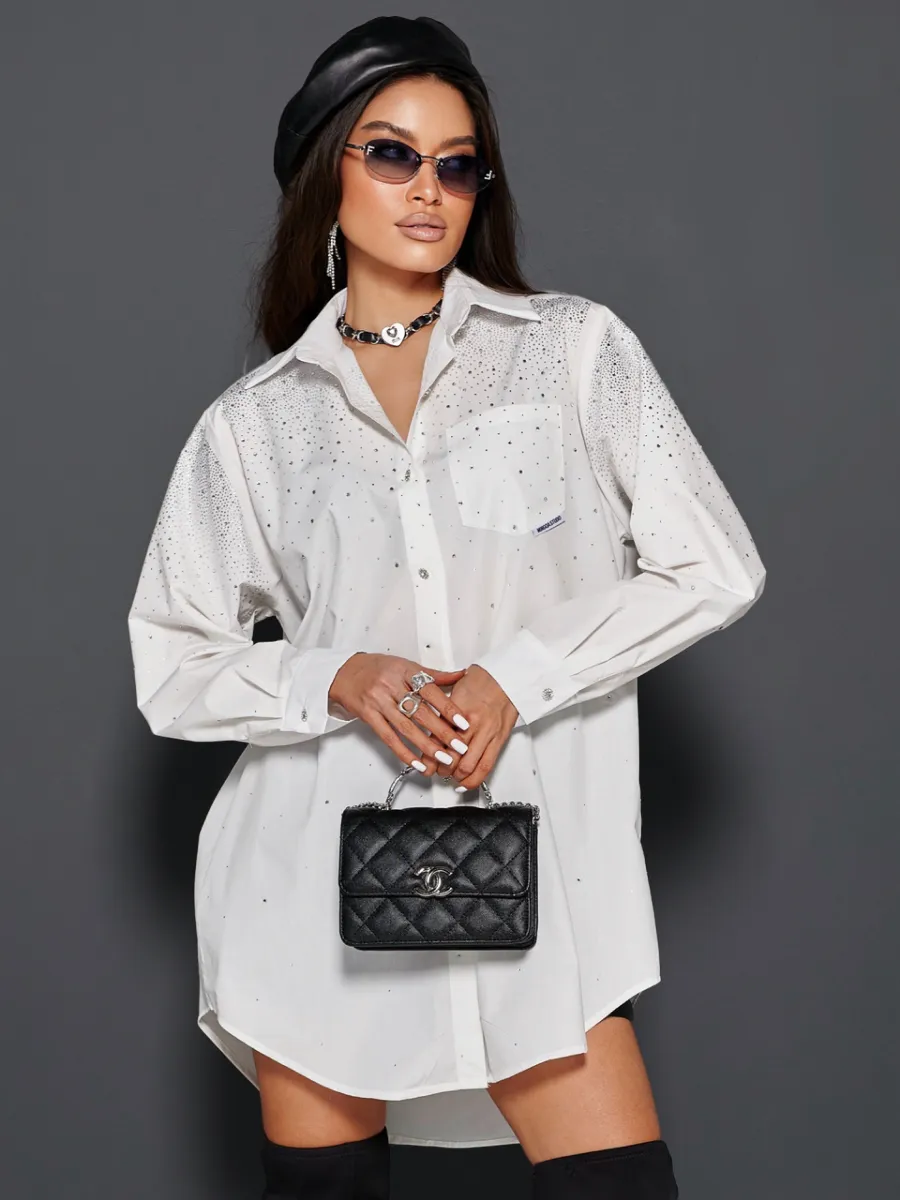 Белая нарядная рубашка оверсайз