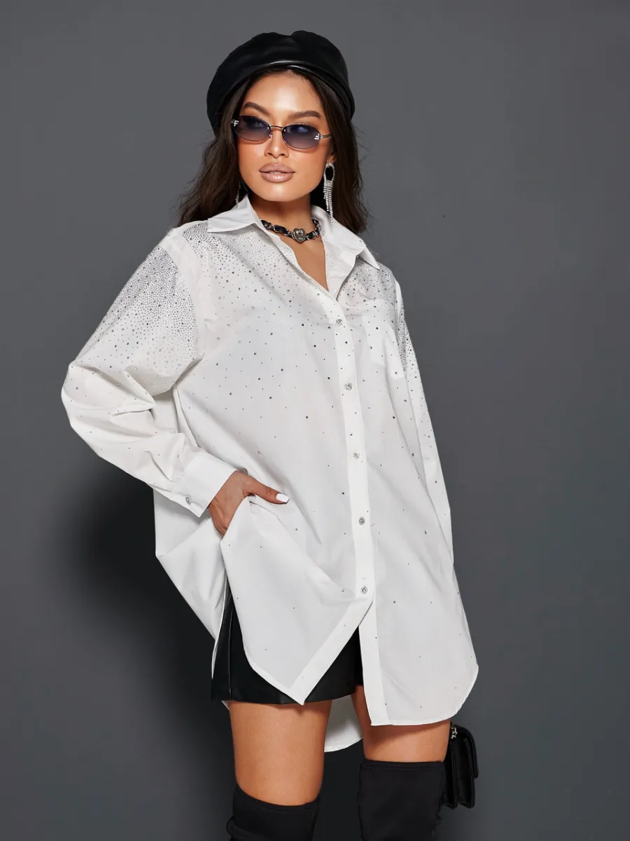 Белая нарядная рубашка оверсайз