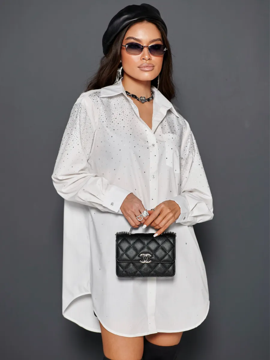 Белая нарядная рубашка оверсайз