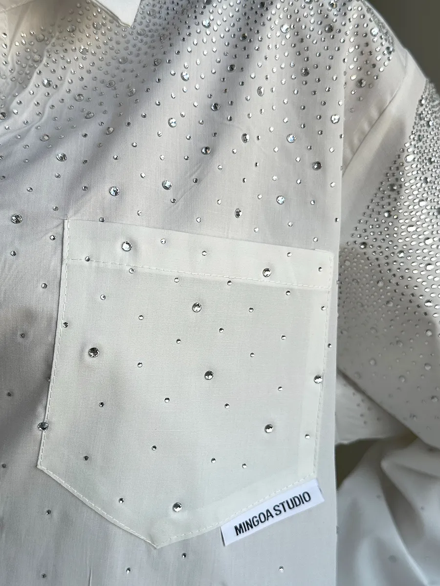 Белая нарядная рубашка оверсайз