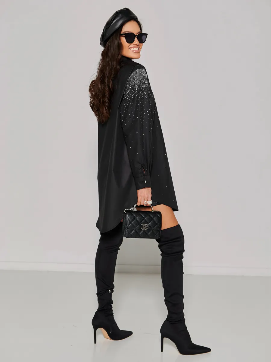 Черная нарядная рубашка оверсайз
