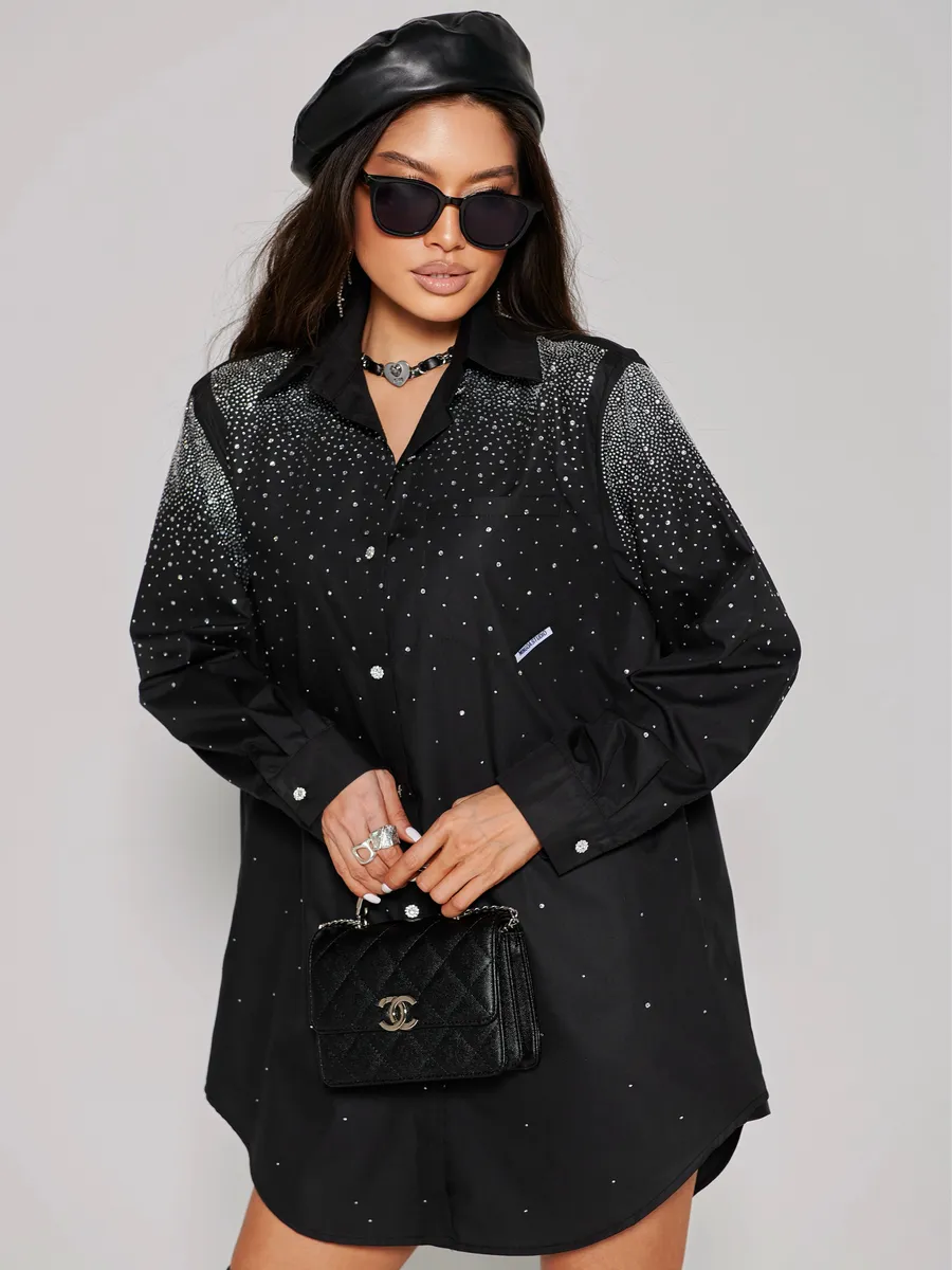 Черная нарядная рубашка оверсайз