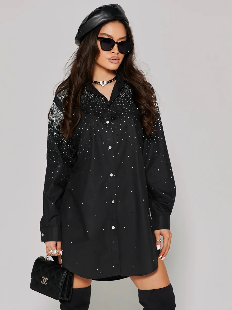 Черная нарядная рубашка оверсайз