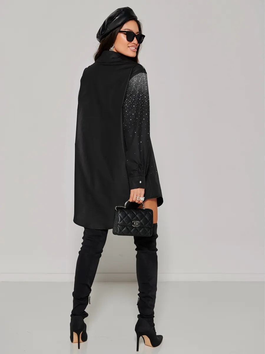 Черная нарядная рубашка оверсайз