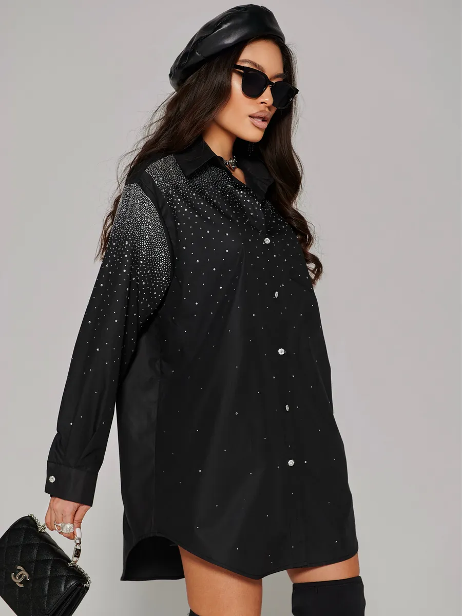 Черная нарядная рубашка оверсайз