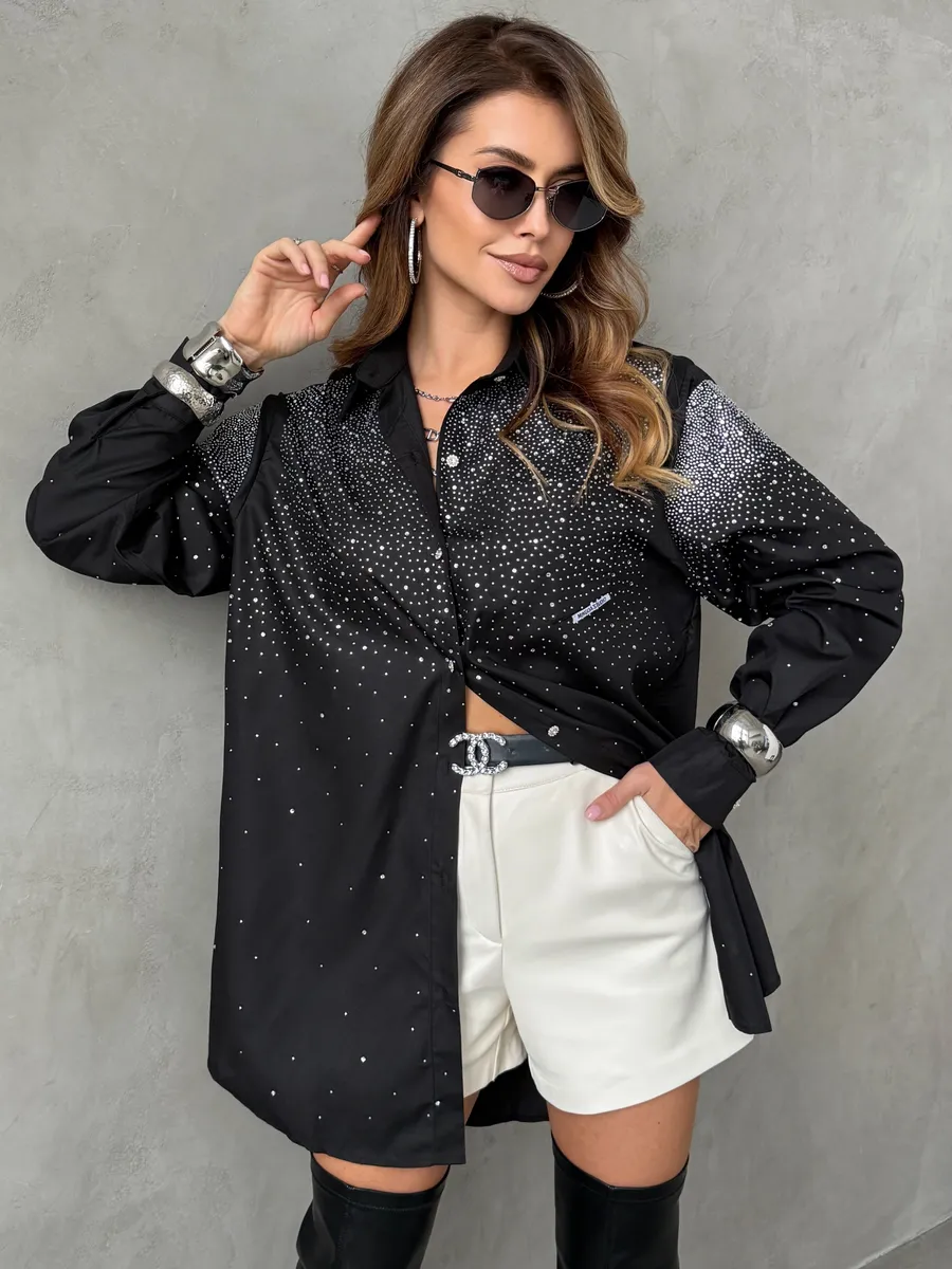 Черная нарядная рубашка оверсайз