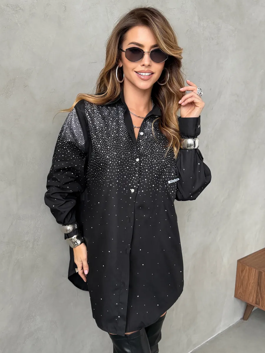 Черная нарядная рубашка оверсайз