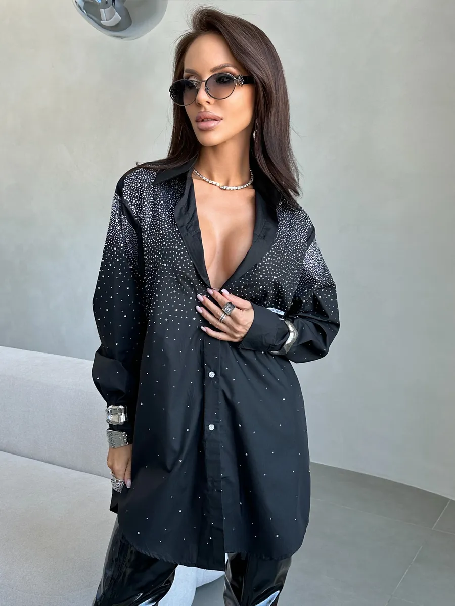 Черная нарядная рубашка оверсайз