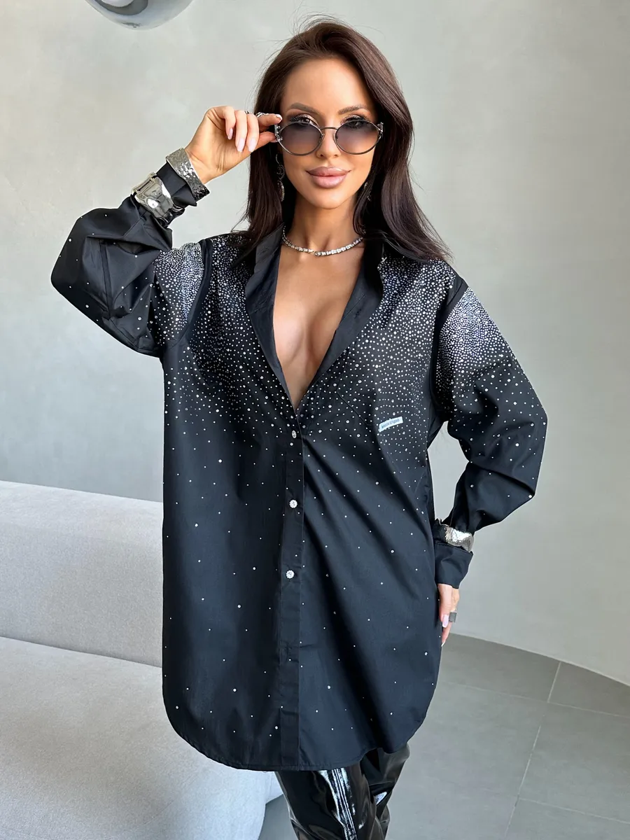 Черная нарядная рубашка оверсайз